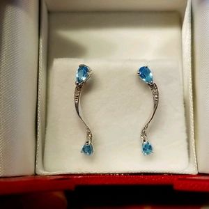 14k White gold diamond aquamarine earrings